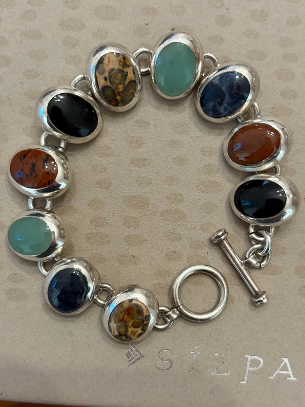 Vintage Silpada Sterling Silver Natural Multi-Stone Toggle Clasp Bracelet EB428